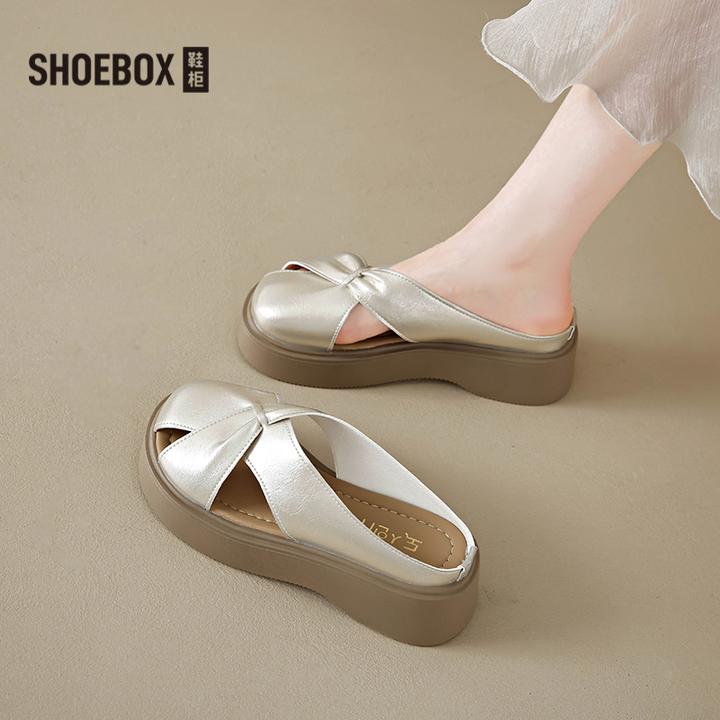 SHOEBOX鞋柜厚底半拖鞋女2025夏外穿懒人一脚蹬凉拖鞋百搭拖鞋
