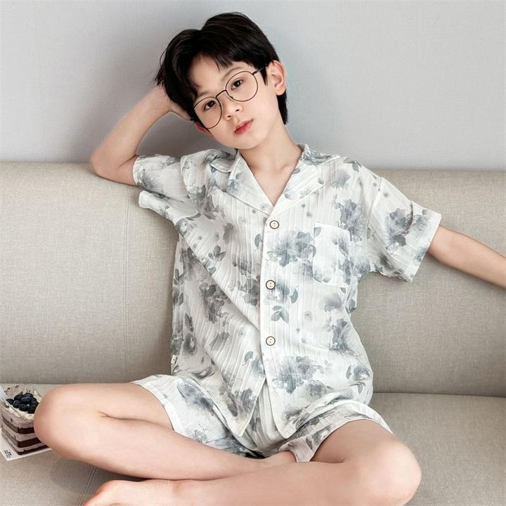 男童睡衣夏季短袖短裤2025新款国风套装儿童家居服男孩男大童夏款