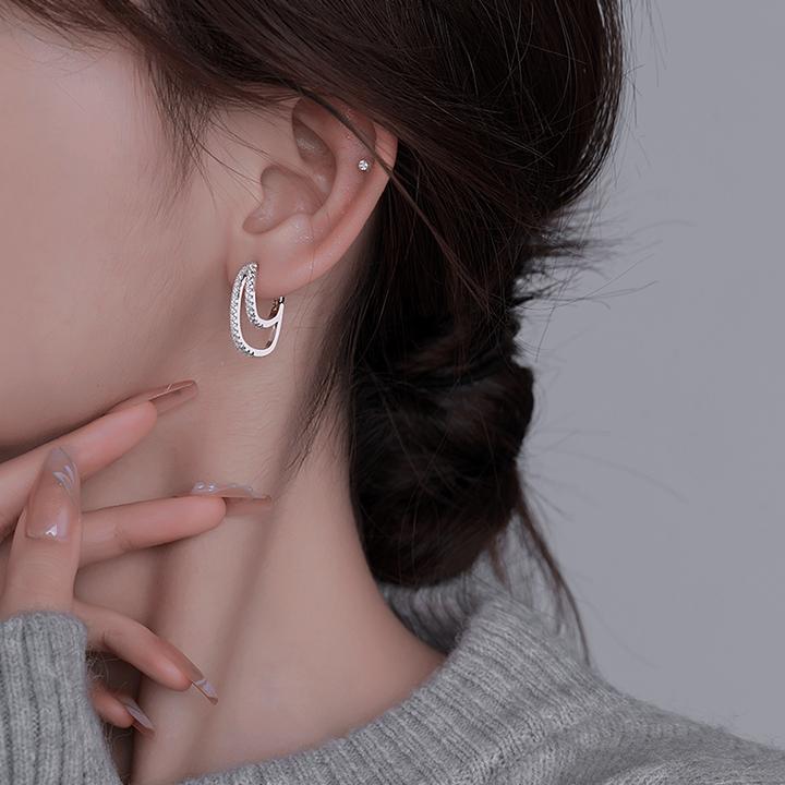 CUOOYINO/初影 铜合金合成锆石耳饰 【双层圈圈】925银针耳环女耳饰