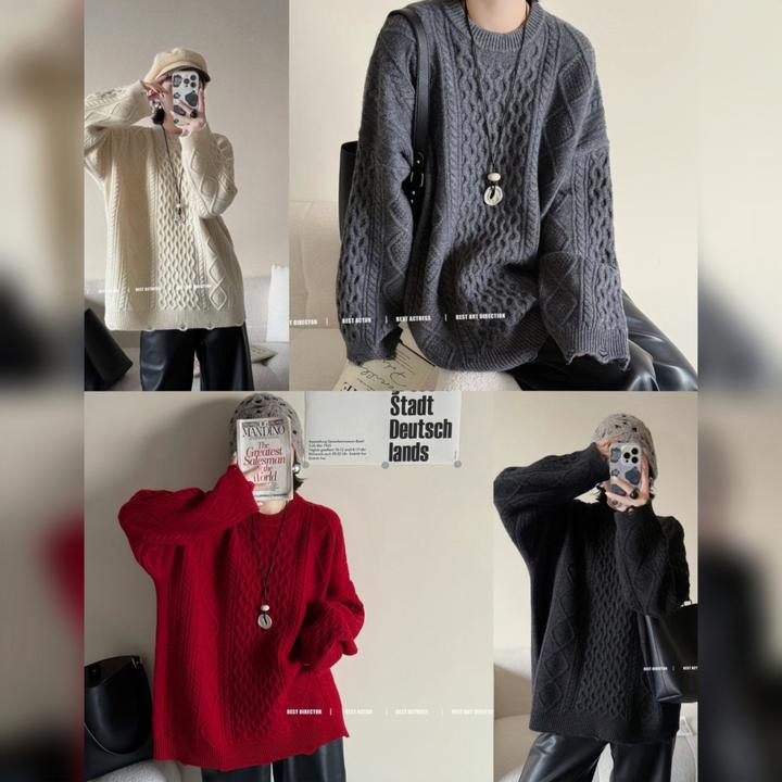 格小梵 · 高奢重磅！600克绞花高克重100 %澳毛宽松慵懒全羊毛毛衣