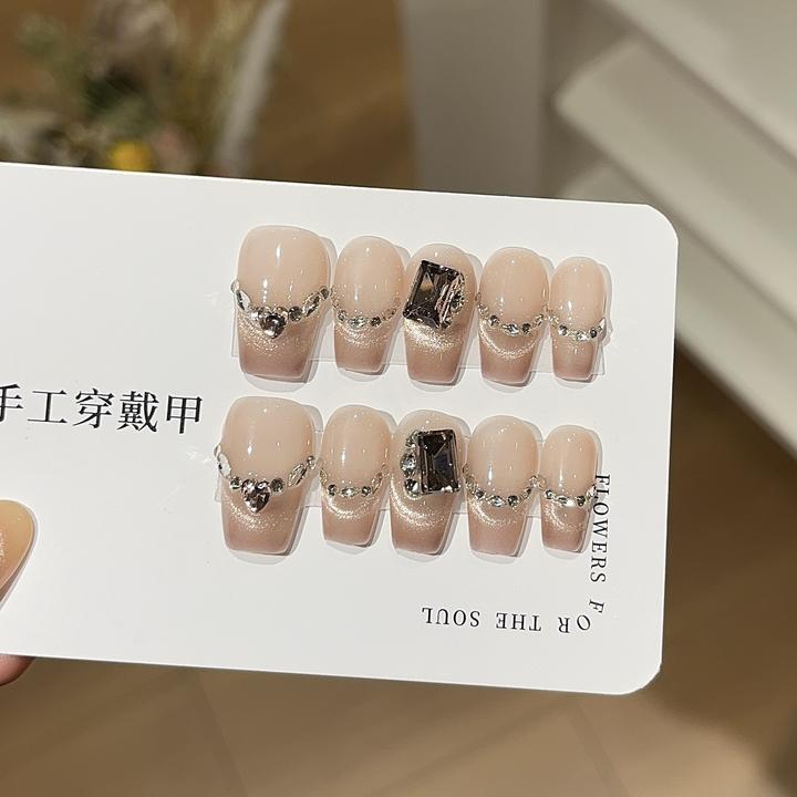 【暮光琉璃】日常轻奢短甲裸色法式猫眼贵气显白K9钻穿戴甲手工气质