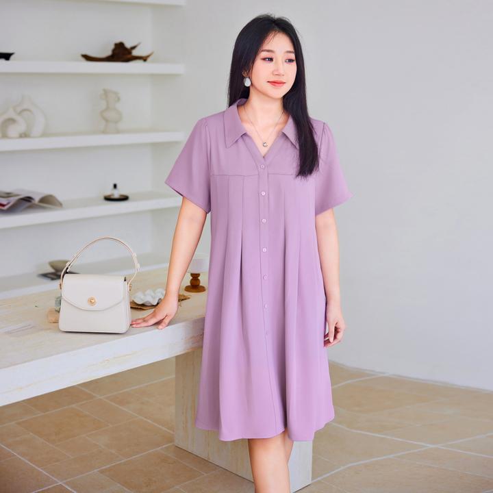 【通勤风衬衫裙】MsShe大码女装2025夏设计感宽松V领连衣裙A2507005