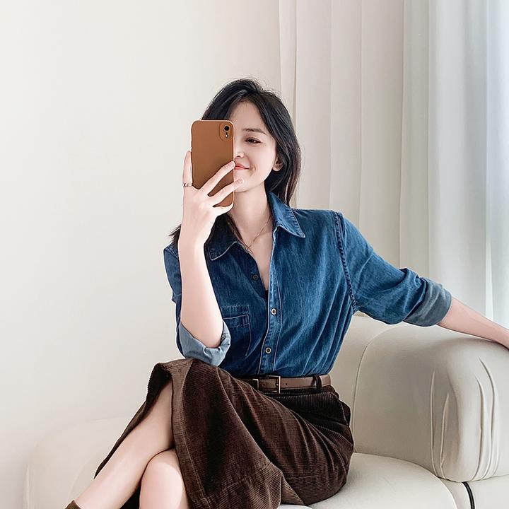 牛仔衬衫女2025秋冬季新气质百搭宽松显瘦长袖设计感休闲上衣女