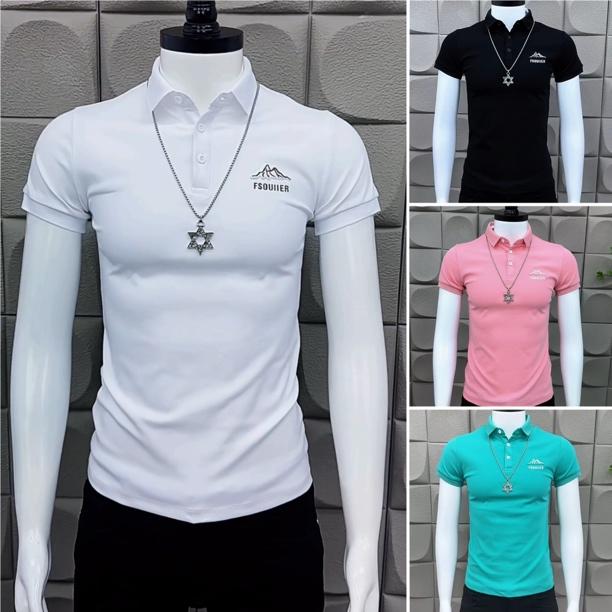 夏季新款男士翻领修身短袖T恤潮流时尚百搭男上衣半袖T恤衫