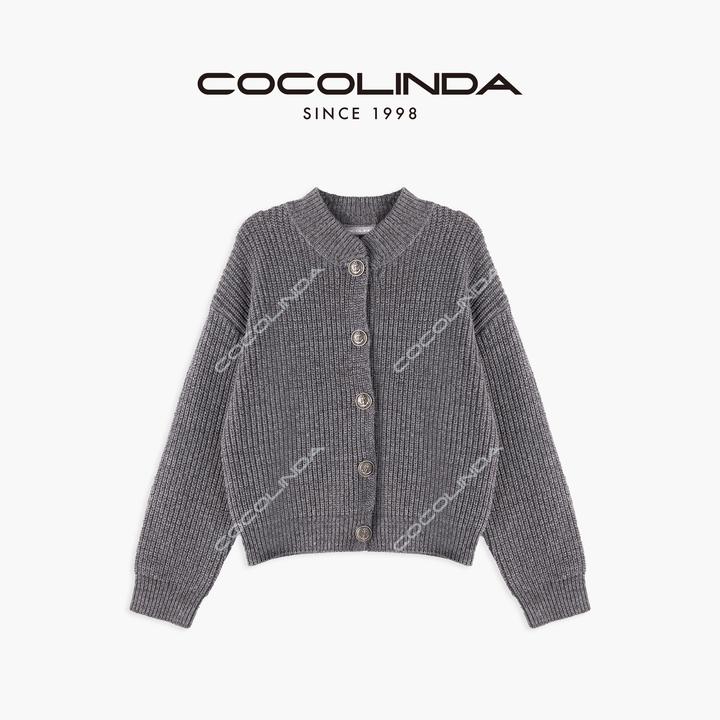 COCOLINDA | 羊毛混纺5针工艺 秋冬灰色毛针织开衫S2389