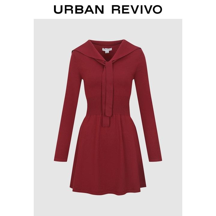 UR2025秋季新款女装休闲系带短款针织连衣裙UYL950218+