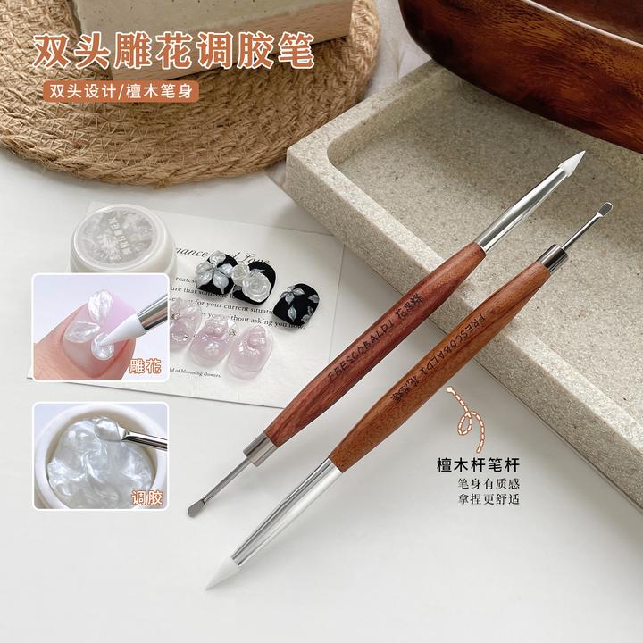 小蝶美甲双头雕花调胶笔多功能硅胶笔日式刮胶压花彩绘工具