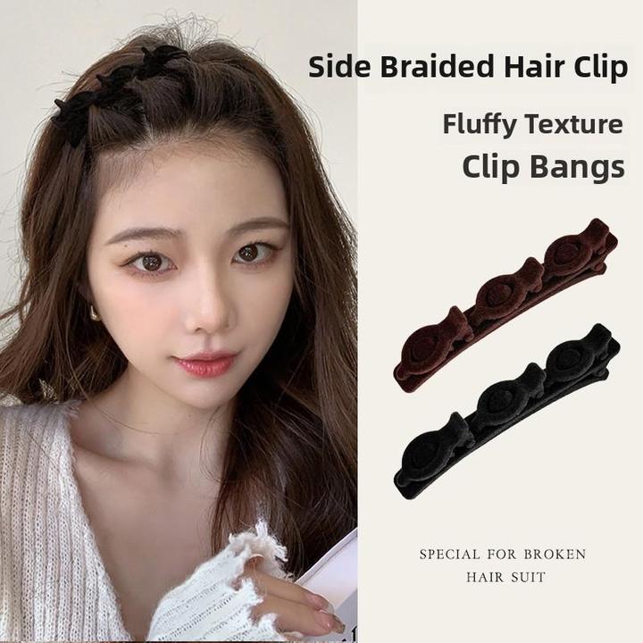 侧边碎发鸭嘴夹前额蓬松夹子网红自动编发发夹女丝绒刘海发卡头饰