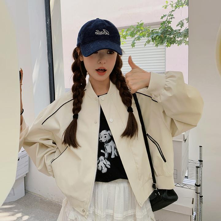 独特超好看白色短款棒球服外套女春秋2025新款韩系chic学院风夹克