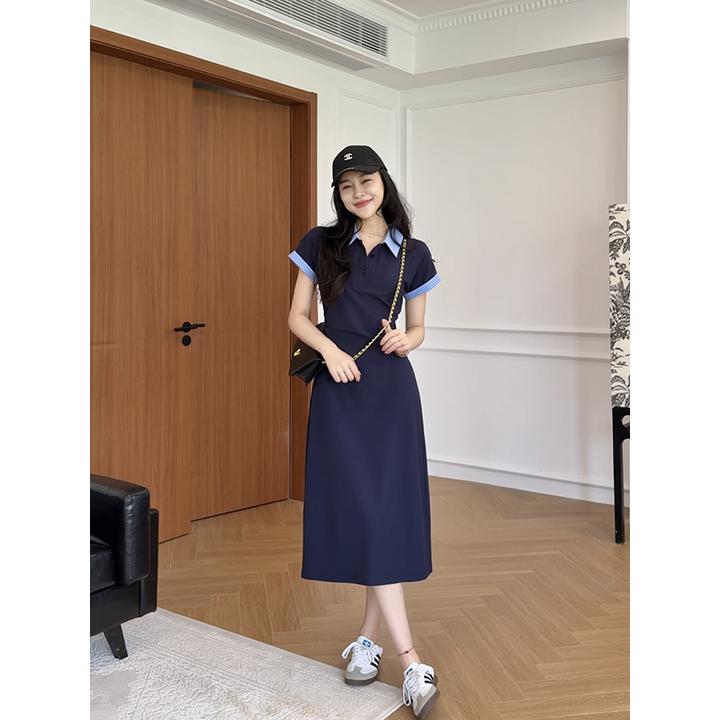 张阿星【夏日画廊】别致拼色气质衬衫领修身显瘦连衣裙  W425Q06890