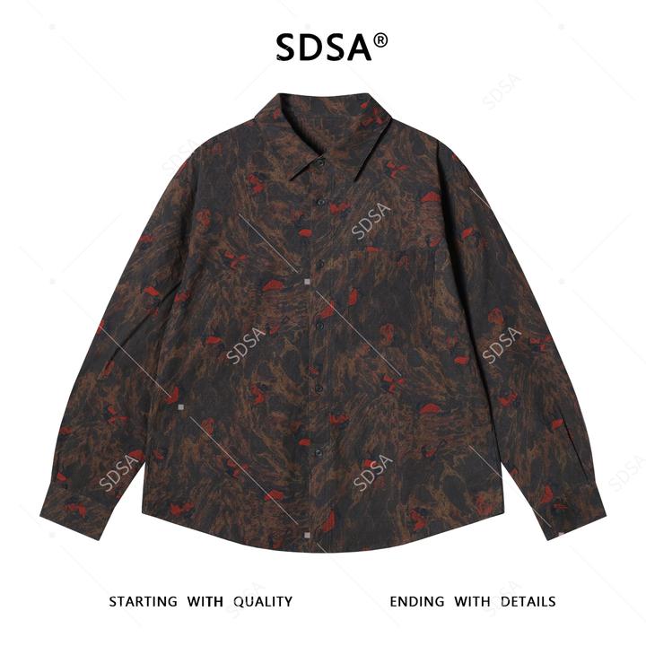 SDSA男士秋冬新款痞帅男装时尚扎染提花红色飞鸟翻领长袖衬衫百搭