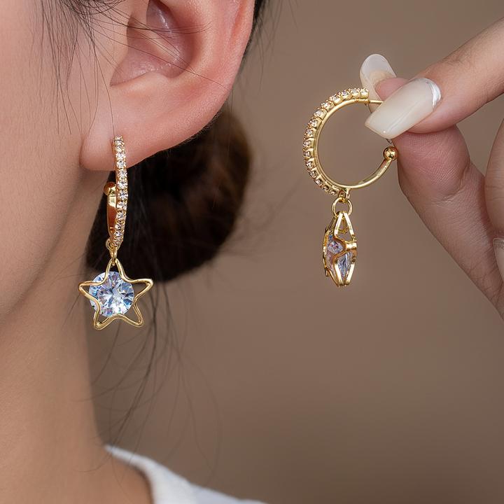 锌合金无非金属耳饰 五角星镂空耳环轻奢优雅时尚气质百搭复古