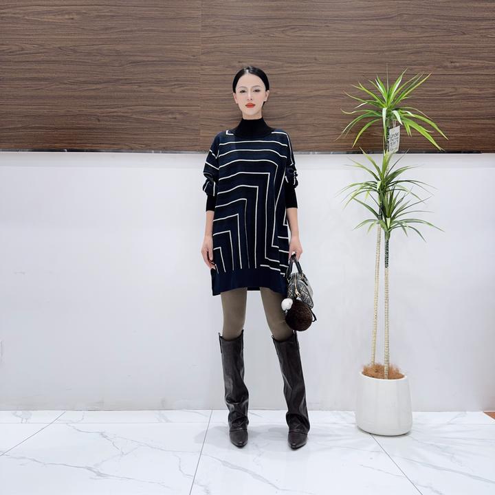 A284条纹气质秋冬轻奢针织时尚复古时尚套头针织衫