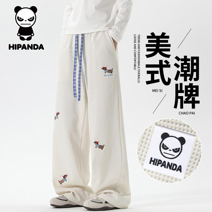 Hi Panda你好熊猫美式潮牌休闲裤男士秋季宽松直筒刺绣百搭长裤子