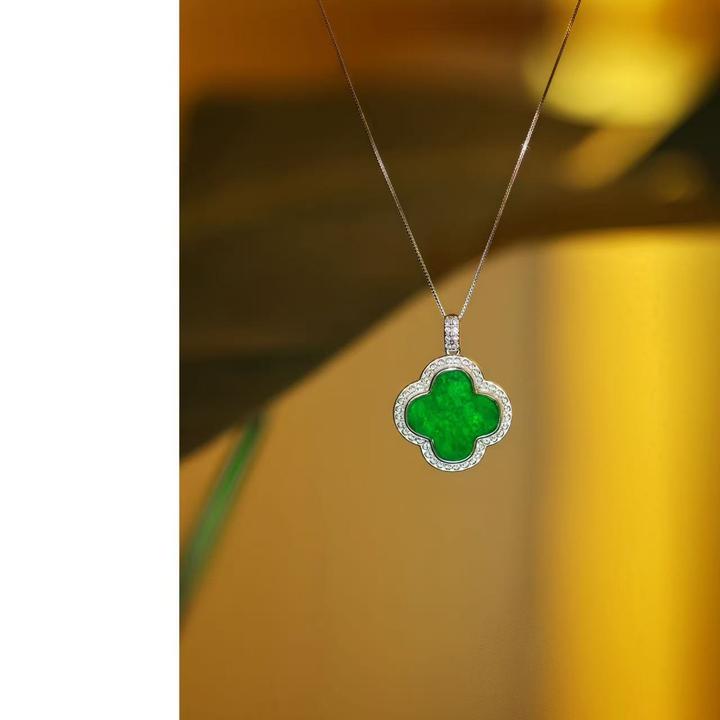 高定设计款天然A货翡翠满绿四叶草吊坠大气百搭JJCYX0326005