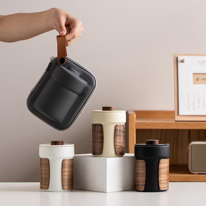 陶瓷茶水分离泡茶杯带盖过滤马克杯个人专用办公杯随身便携收纳包