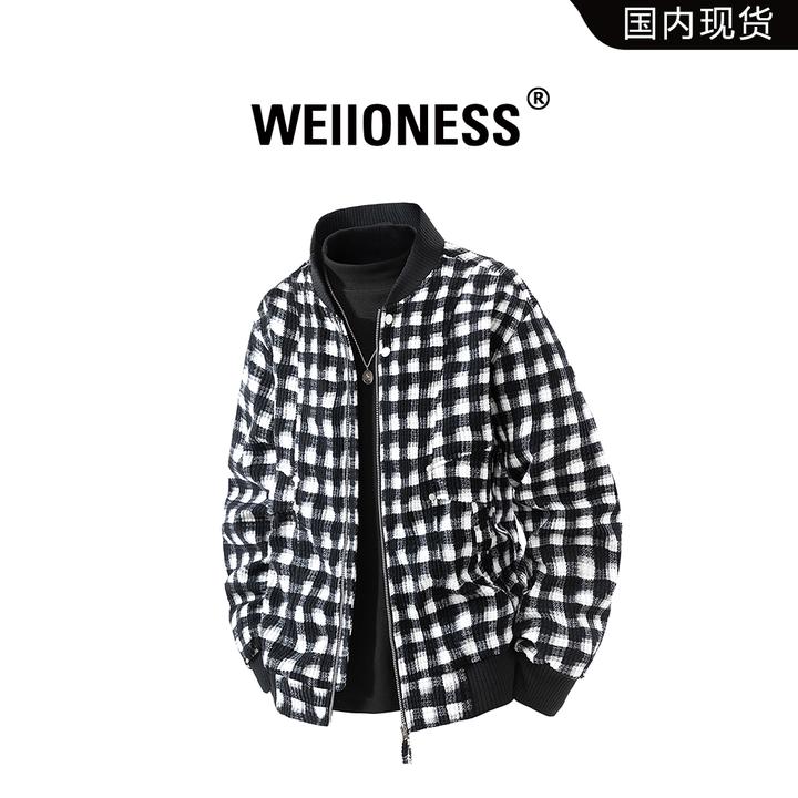 WEIIONESS复古潮流夹克男士秋冬休闲高级感格子外套百搭宽松男装