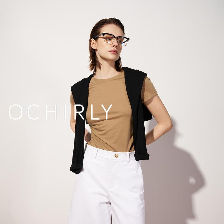 OCHIRLY欧时力收褶圆领短袖t恤女修身显瘦夏季商场同款2025新品