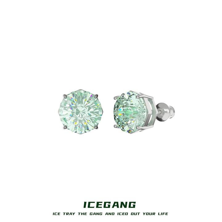ICEGANG 925银合成锆石耳饰 天火切烟花切耳钉S925通体纯银耳饰