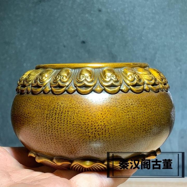 民间藏品乡下收淘老器莲花香炉鎏金香薰炉桌面摆件旧物农村老物件