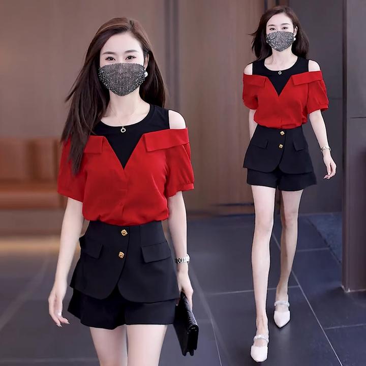 时尚洋气套装女夏季新款小个子一整套设计感T恤上衣阔腿裤两件套