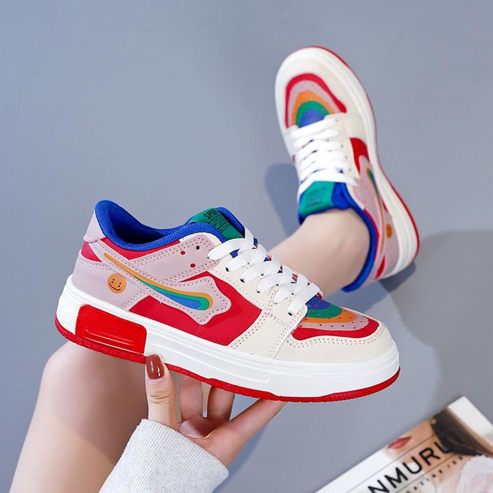 爆款拼色板鞋女2025新款春秋彩虹ins潮休闲运动鞋青少年百搭女鞋
