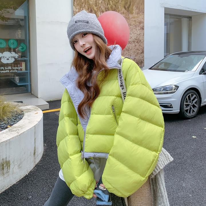 两面穿羽绒服女2025冬季新款小个子短款韩版宽松学院风减龄面包服