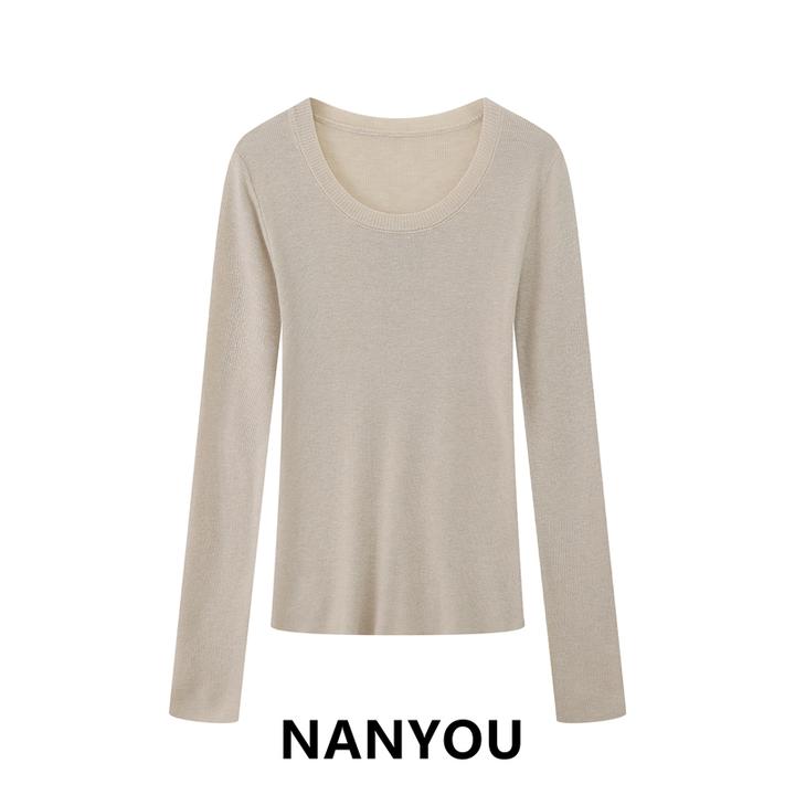 针织打底衫女早秋软糯内搭基础款圆领修身百搭上衣