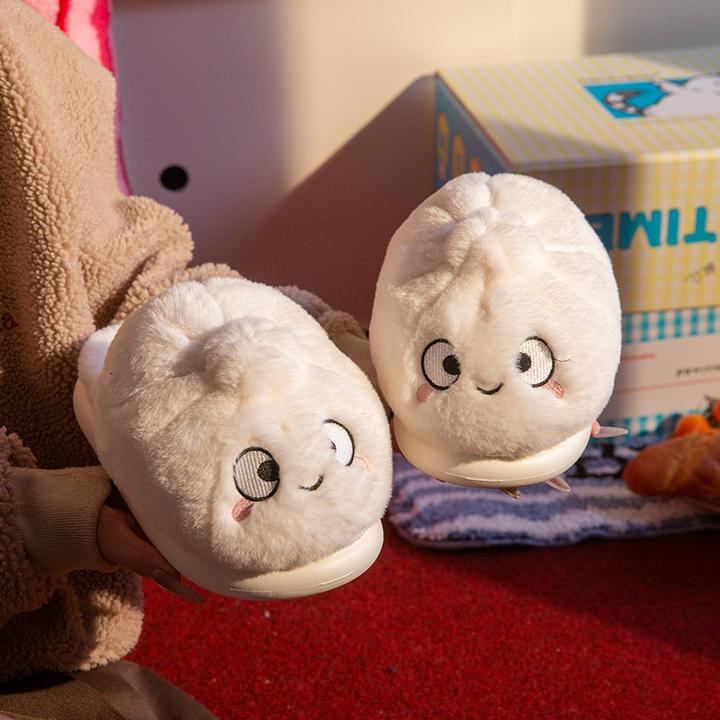 可爱包子棉拖白色冬季保暖拖鞋毛绒绒舒适防滑棉拖鞋可爱女鞋