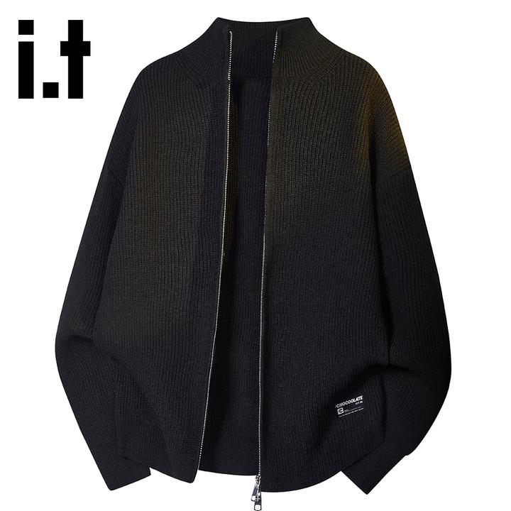 it:CHOCOOLATE纯色简约休闲针织开衫男士2025秋冬新款保暖毛衣