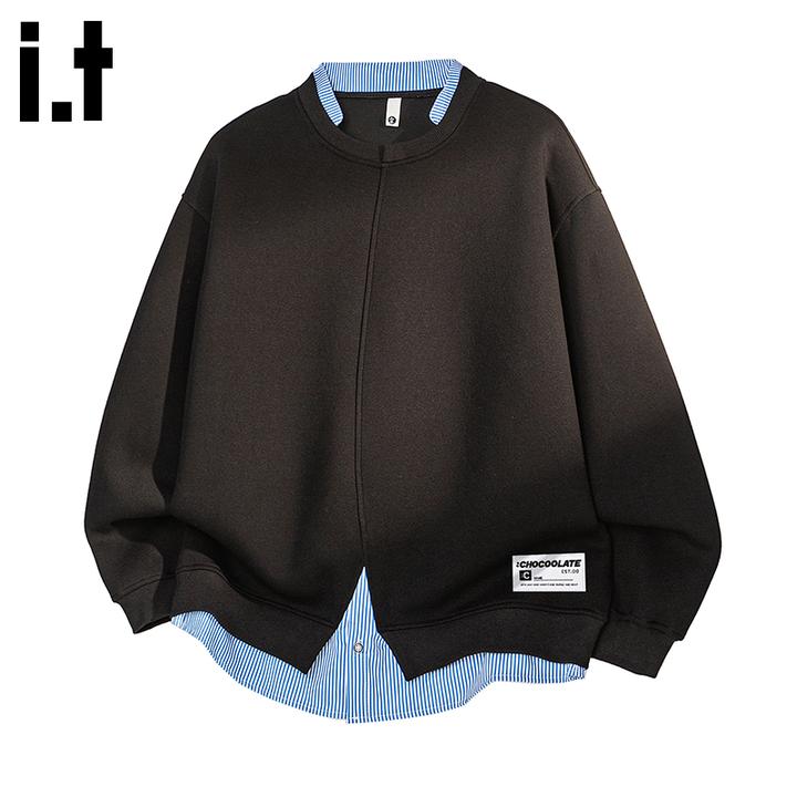 i.t:CHOCOOLATE宽松长袖假两件卫衣男士秋冬季拼接设计感休闲上衣