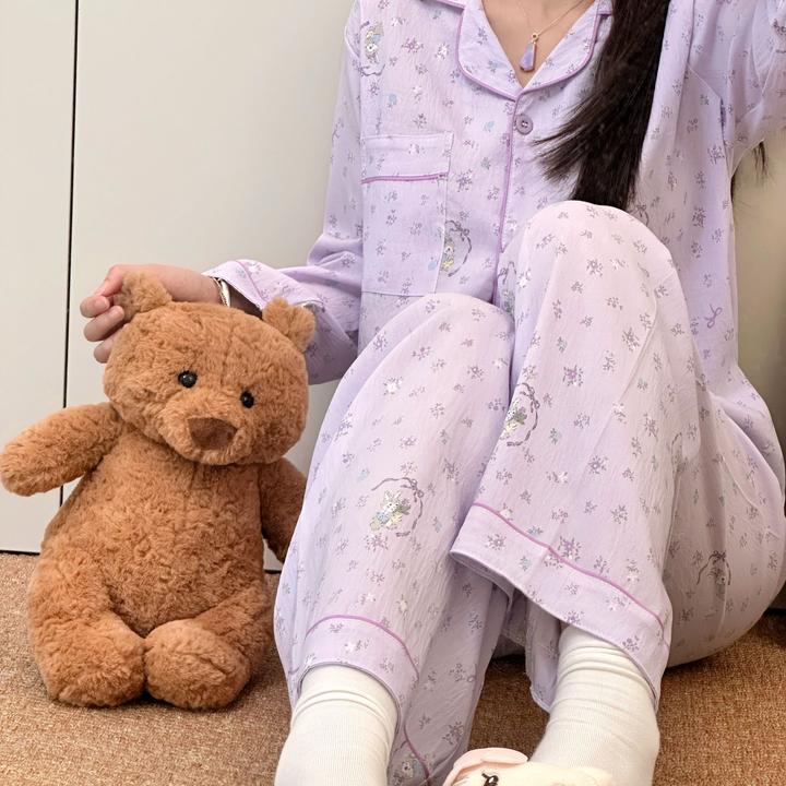 甜美少女ins风可爱卡通黛露睡衣女春秋新款长袖长裤家居服套装