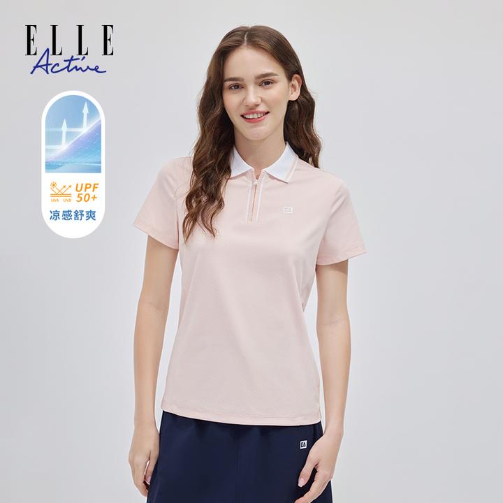 ELLE Active【UPF50+防晒】短袖polo衫减龄半拉链翻领凉感上衣女款
