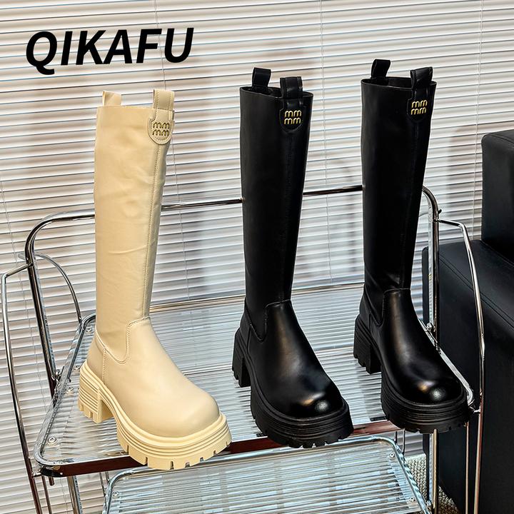 保暖搭子长筒靴女25新款百搭弹力瘦瘦靴厚底高筒靴小个子长靴2076