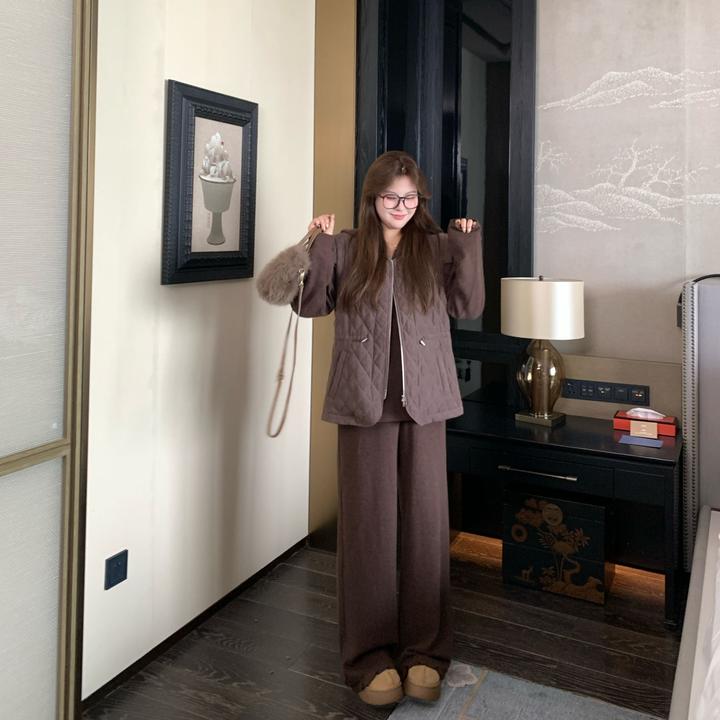 盈盈&南岛风大码女装拼接马甲棉服外套冬胖mm显瘦长裤套装ZYY2258