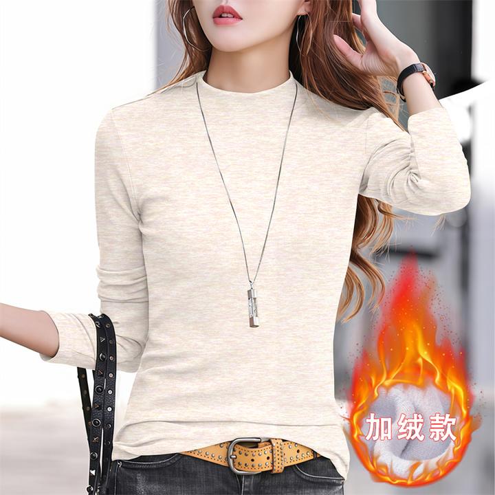 2025新款春秋冬加绒高品质加绒半高领打底衫女士长袖T恤紧身秋衣