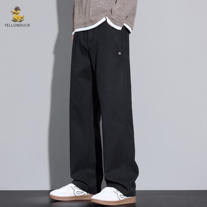 裤子男秋季新款莱赛尔直筒休闲裤潮流百搭垂感运动阔腿长裤子