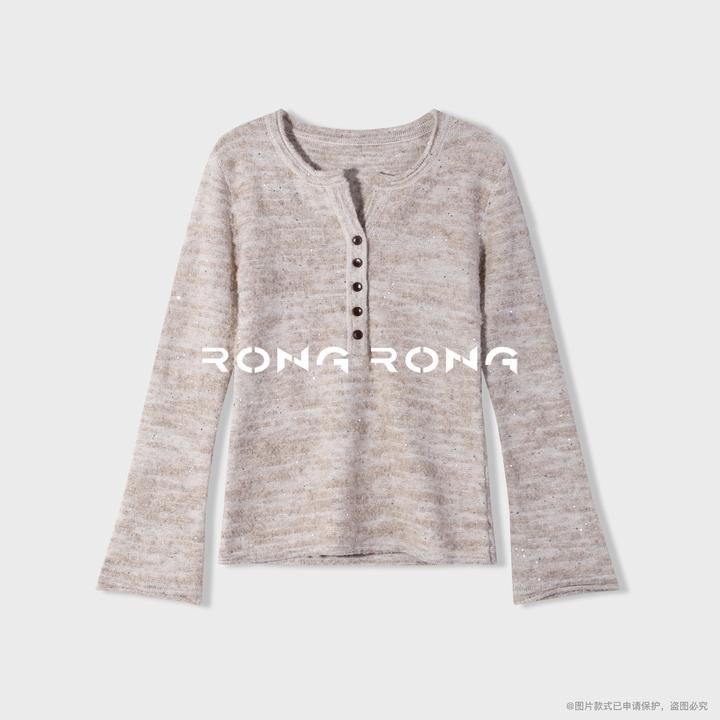 溶溶【星河香榭】RONGRONG 绵羊毛亚麻混纺珠片暖感羊毛衫2505J951