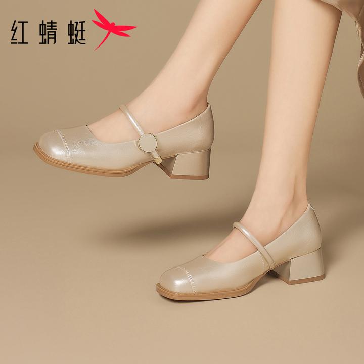 红蜻蜓法式玛丽珍女鞋高跟单鞋2025新款新中式婚鞋粗跟小皮鞋子女
