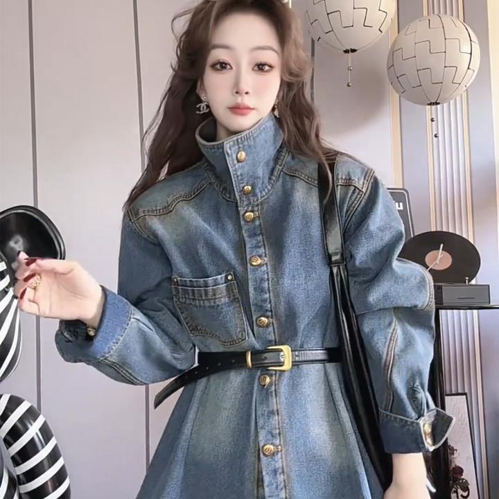 巨好看的加绒牛仔衬衫女冬季2025新款复古高级感金扣加厚衬衣外套