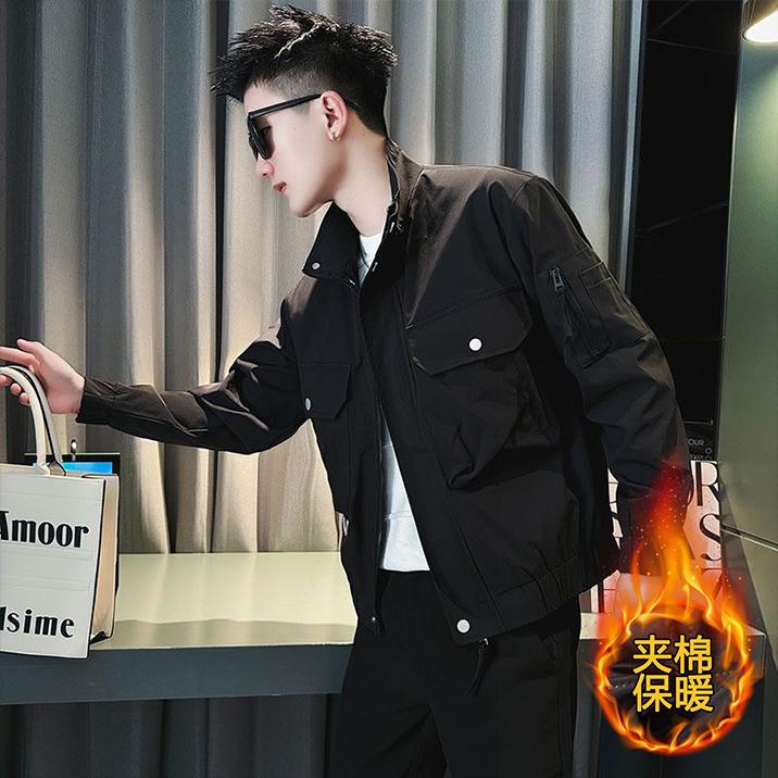 潮牌工装大口袋外套男春秋季2025新款痞帅夹克感时尚立领上衣