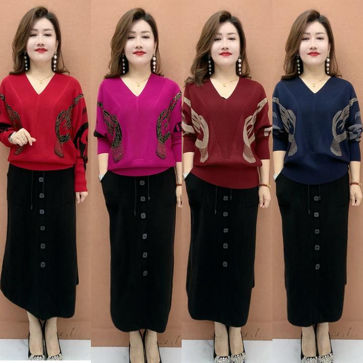 XX2556秋冬新款重工宝塔图提花气质百搭V领篇幅袖针织衫