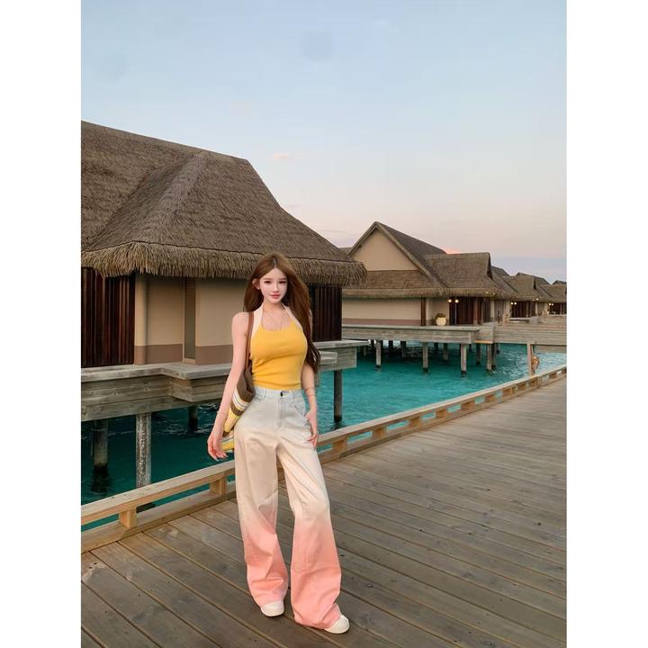 TUTU【夏日调色盘】夏季透气时尚修身浅变直筒阔腿牛仔裤#CK1389