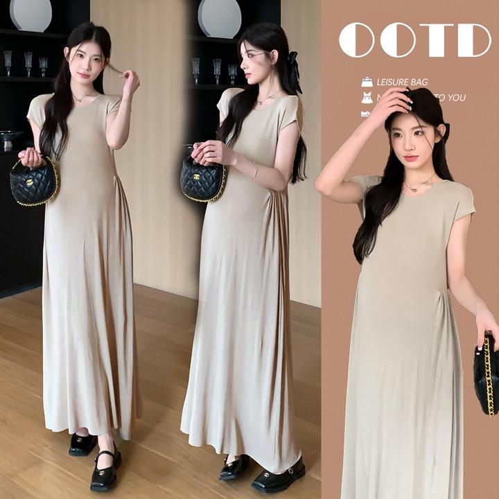 2026夏季韩系高品质曲珠孕妇连衣裙韩版显瘦孕妇装长款针织孕妇裙