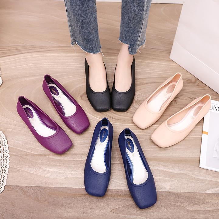 夏季韩版百搭低帮雨鞋方头低跟女鞋工作鞋外穿防滑防水浅口单鞋