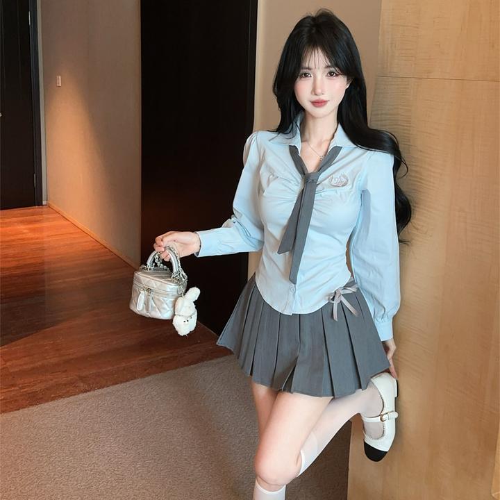 实拍实价学院风jk制服套装修身减龄长袖衬衫纯欲显瘦百褶裙工作服