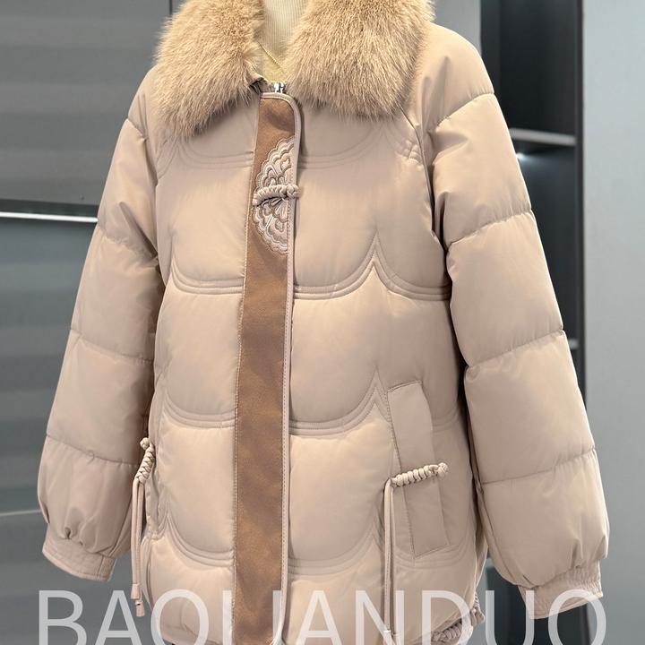 洋气妈妈冬装绣花棉服中年女装大毛领棉袄中老年加厚加绒棉衣外套