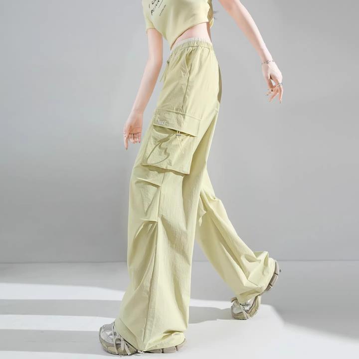 冰丝速干运动工装裤女夏季薄款2025休闲高腰美式登山冲锋阔腿裤子