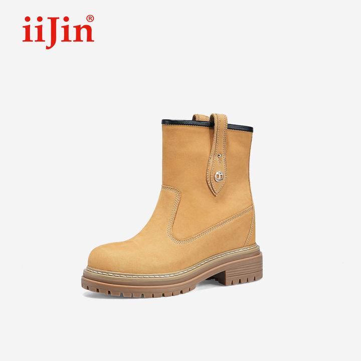 iiJin艾今24新品9.5cm厚底内增高时尚马丁切尔西大黄靴女735AYBC
