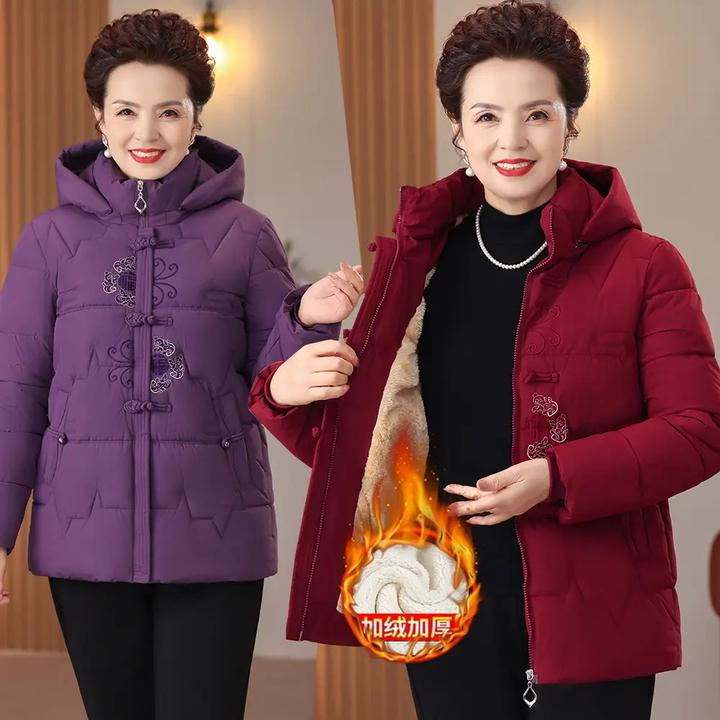 中老年女装妈妈装棉服加绒加厚保暖短款洋气刺绣棉袄80岁老年人